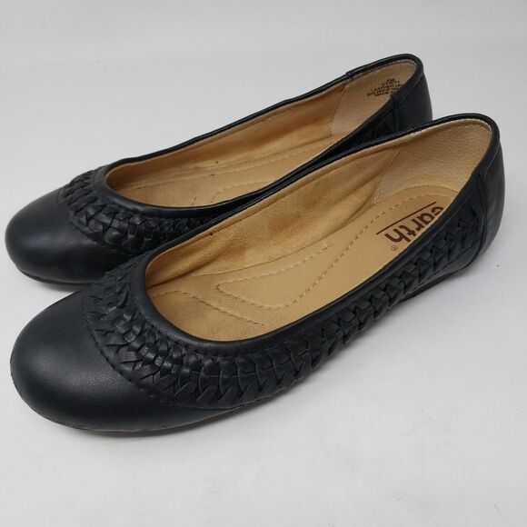 EARTH LEATHER SLIP ON FLATS. JETT BLACK. SIZE 8M. - Picture 1 of 15